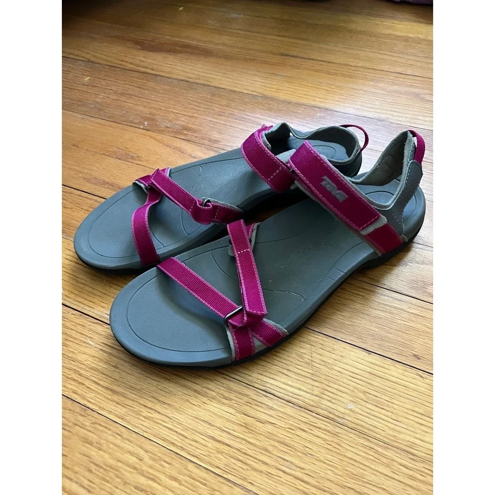Teva Verra Sandals Strappy Hiking Outdoor Gray Magenta Women Size - Picture 1 of 7